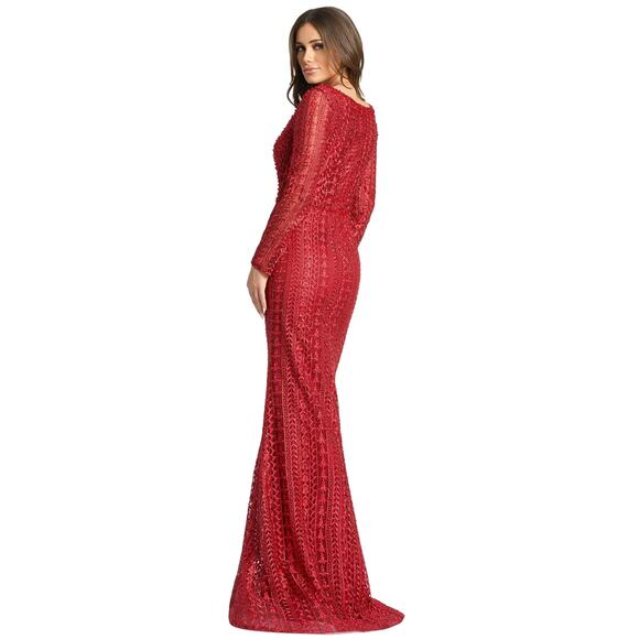 Mac Duggal 20271 Beaded Long Sleeve Red Burgundy Trumpet Gown 20 NEW - Picture 9 of 9